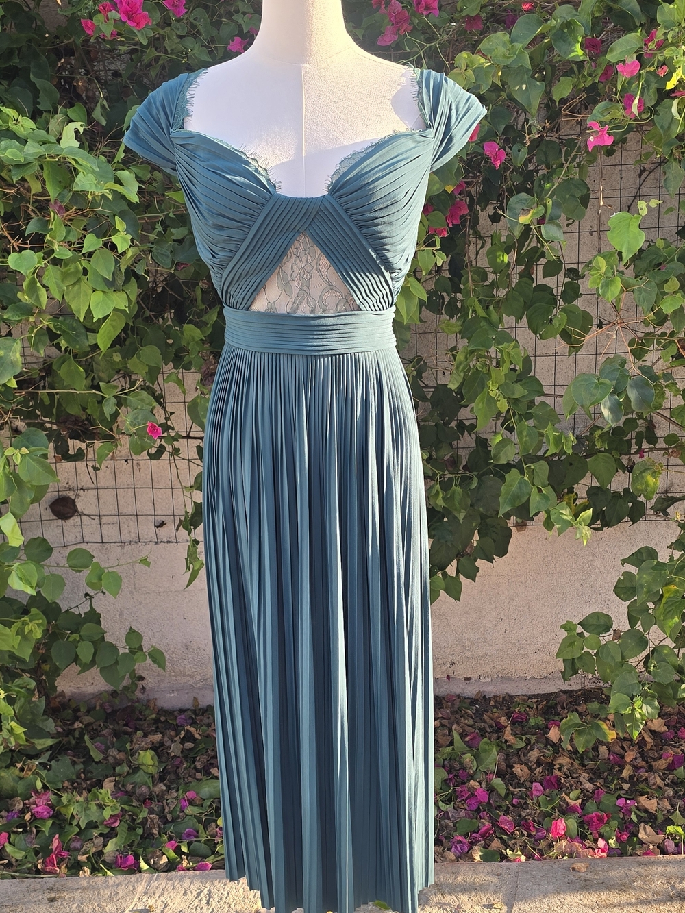 ASOS Teal Pleated Maxi Dress with Lace Bodice